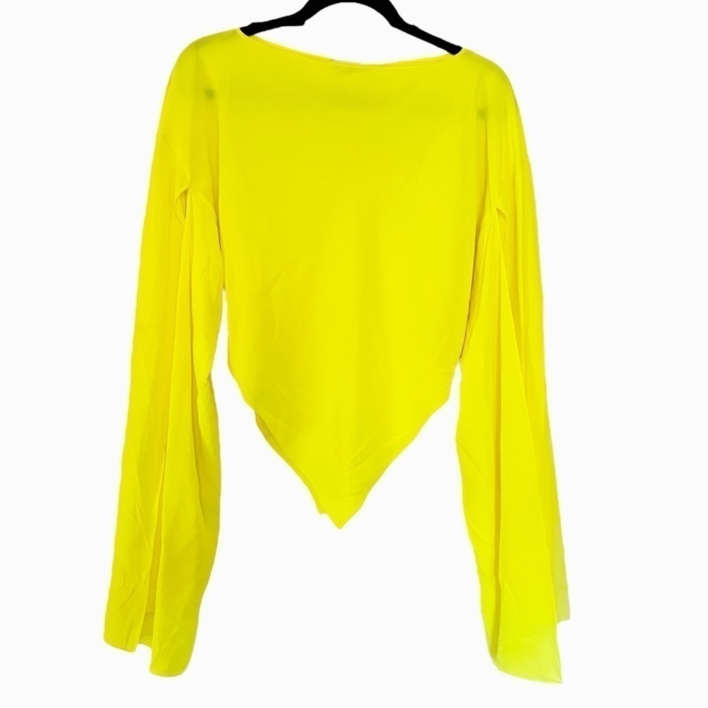 Balenciaga 100% silk asymmetrical triangle-hem split-sleeve chartreuse blouse